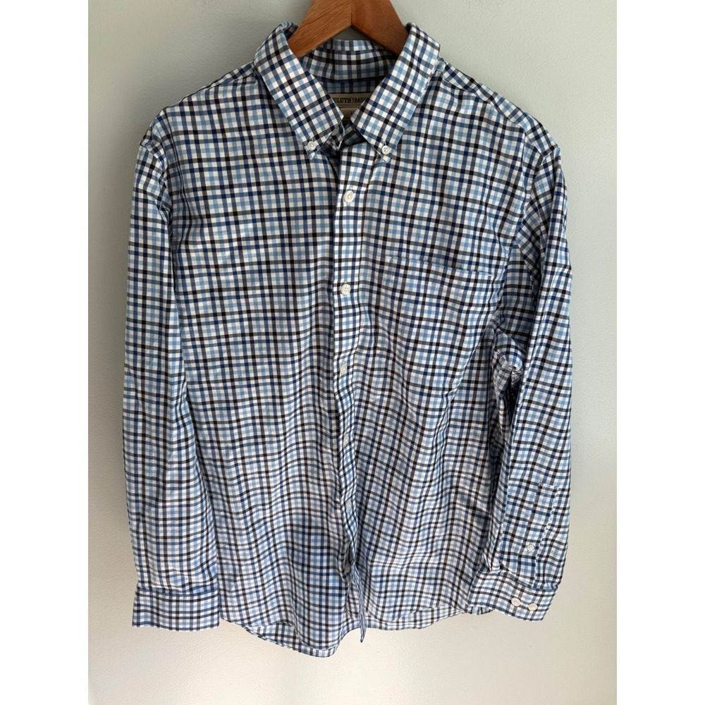 Duluth‎ Trading Wrinklefighter Shirt Mens Large Trim Fit Blue Plaid Long Sleeve